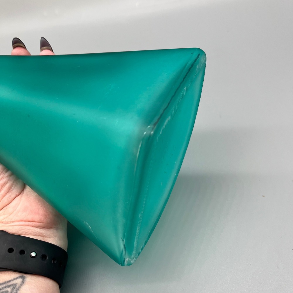 Vintage Asymmetrical Tall Bottle‎ Pressed Glass Frosted Teal Numbered Stamped - Picture 9 of 12
